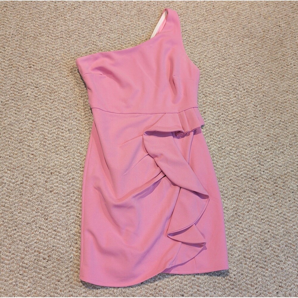 Hello Molly Backstage Passes Mini Dress 6 Pink One Shoulder Ruffle Barbiecore